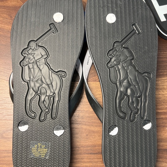 Polo Ralph Lauren Black/White Men's Bolt Flip Flops - Picture 10 of 13